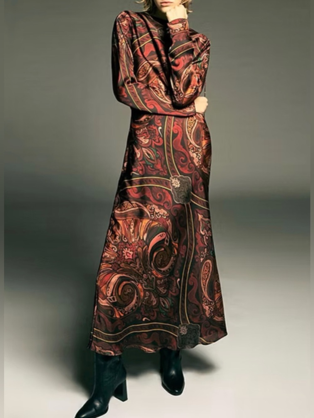 Zara Paisley Maxi Skirt in Brown and Burgundy
